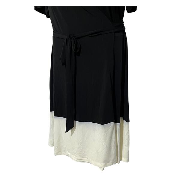 ANN TAYLOR WOMENS SIZE 14 COLORBLOCK BLACK & WHITE WRAP MIDI DRESS NEW - Picture 5 of 11